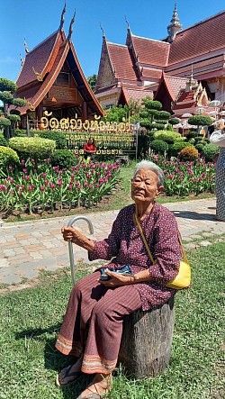 คุณยายคนสวย...มีความสุขได้มาไหว้พระทำบุญ
